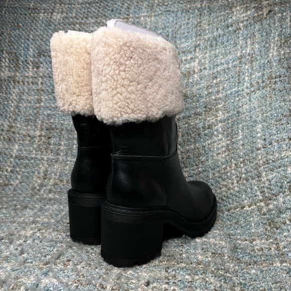 NWOB - Marc Fisher LTD Willoe Shearling Cuff Heeled Boots in Black Leather - Picture 4 of 9